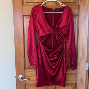 Red silky cut-out dress